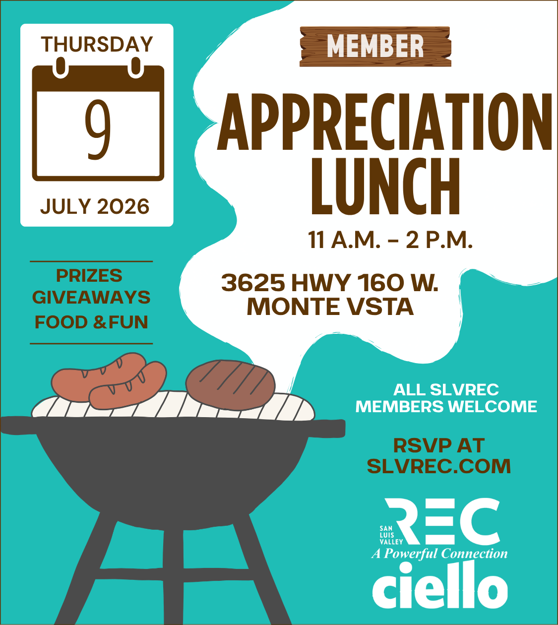 graphic with date/times for Member Appreciation Lunch